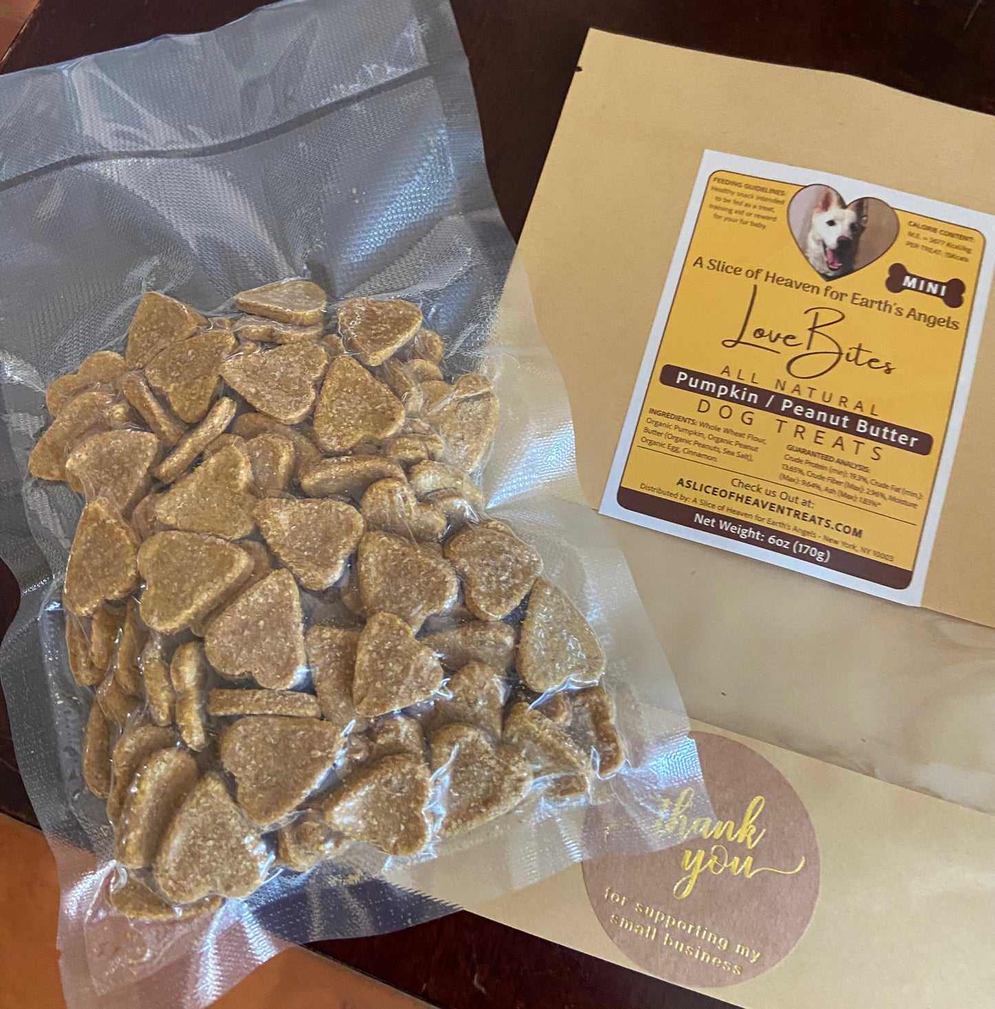 Mini Pumpkin/Peanut Butter Love Bites - Perfect Size for Small Dogs and Training