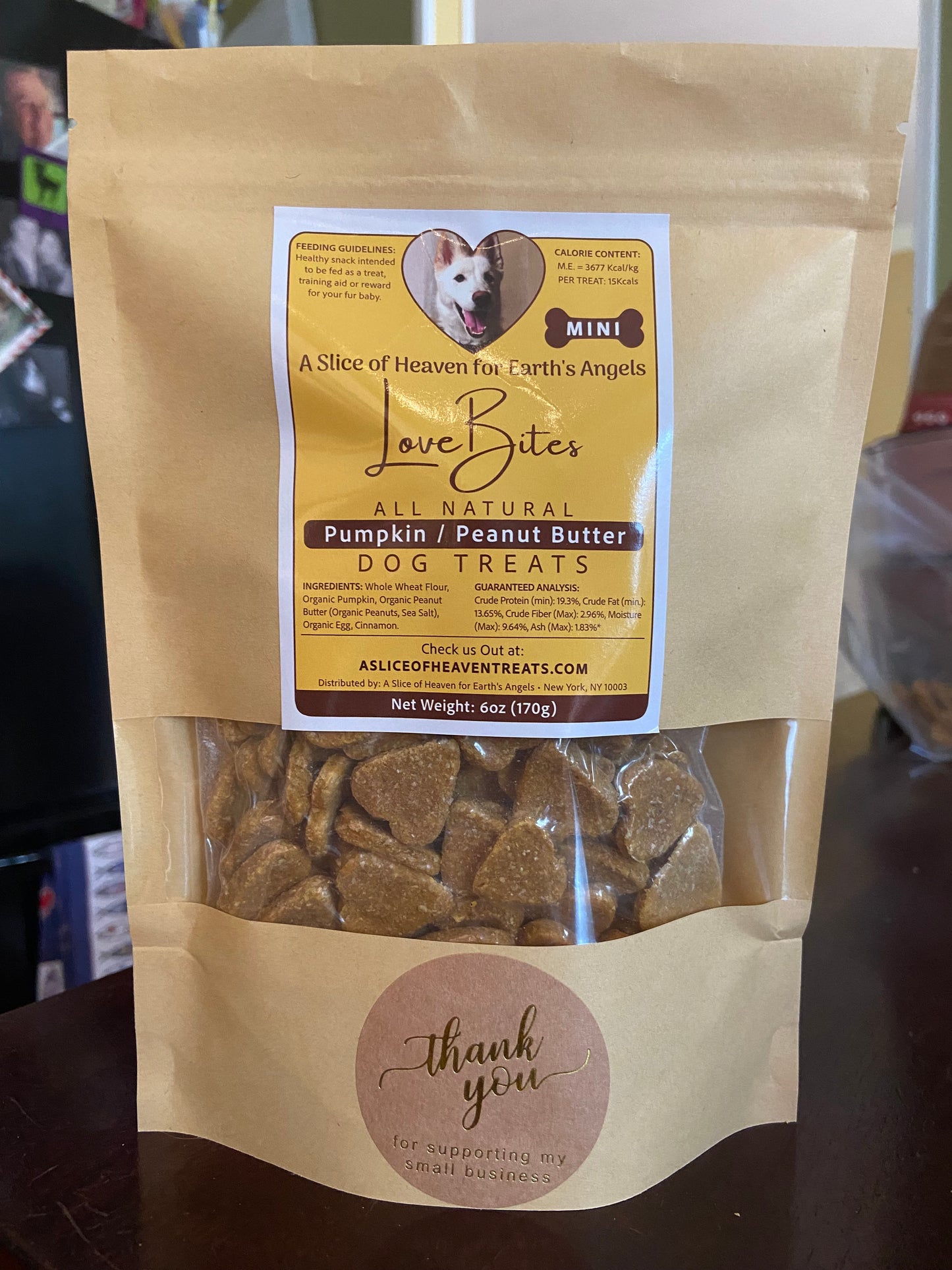 Mini Pumpkin/Peanut Butter Love Bites - Perfect Size for Small Dogs and Training